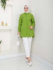 yakası taş detaylı yazlık tunik asm218 fıstık yeşili 2
