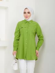 yakası taş detaylı yazlık tunik asm218 fıstık yeşili 5
