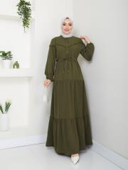 beli tünelli yazlık elbise asm1034 haki 3