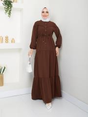 beli tünelli yazlık elbise asm1034 kahve