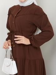 beli tünelli yazlık elbise asm1034 kahve 6