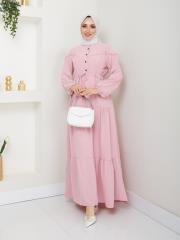 beli tünelli yazlık elbise asm1034 pudra 2