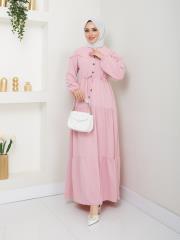 beli tünelli yazlık elbise asm1034 pudra 3