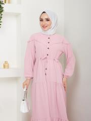 beli tünelli yazlık elbise asm1034 pudra 5