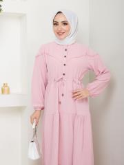 beli tünelli yazlık elbise asm1034 pudra 6