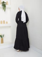 beli tünelli yazlık elbise asm1034 siyah 4