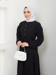 beli tünelli yazlık elbise asm1034 siyah 5