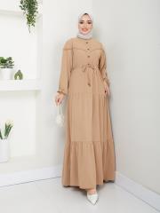 beli tünelli yazlık elbise asm1034 bej