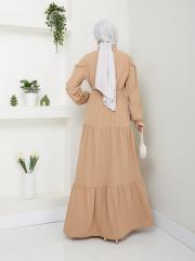 beli tünelli yazlık elbise asm1034 bej 4