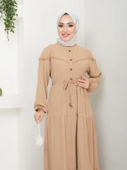 beli tünelli yazlık elbise asm1034 bej 6
