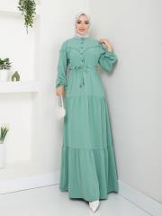 beli tünelli yazlık elbise asm1034 su yeşili 3