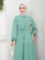 beli tünelli yazlık elbise asm1034 su yeşili 5