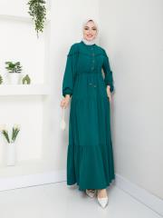 beli tünelli yazlık elbise asm1034 zümrüt