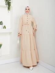 beli tünelli yazlık elbise asm1034 latte