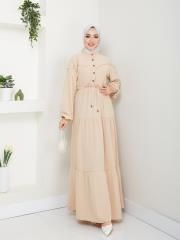 beli tünelli yazlık elbise asm1034 latte 2