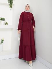 beli tünelli yazlık elbise asm1034 bordo