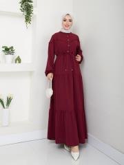 beli tünelli yazlık elbise asm1034 bordo 2