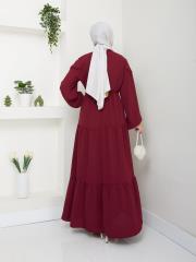 beli tünelli yazlık elbise asm1034 bordo 4