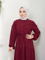 beli tünelli yazlık elbise asm1034 bordo 6