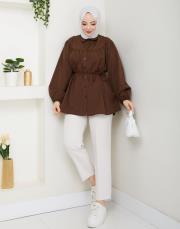 beli bağcıklı yazlık tunik asm184 kahve 4