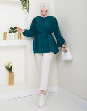 beli bağcıklı yazlık tunik asm184 petrol mavisi