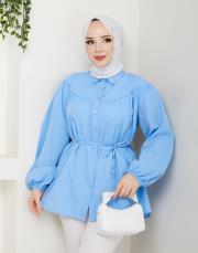 beli bağcıklı yazlık tunik asm184 buz mavisi