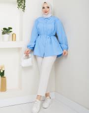 beli bağcıklı yazlık tunik asm184 buz mavisi 2