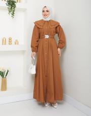 yaka detaylı yazlık elbi̇se asm229 acı kahve