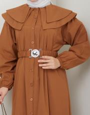 yaka detaylı yazlık elbi̇se asm229 acı kahve 3