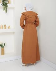 yaka detaylı yazlık elbi̇se asm229 acı kahve 4