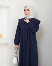 yaka detaylı yazlık elbi̇se asm229 lacivert 2