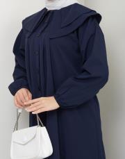 yaka detaylı yazlık elbi̇se asm229 lacivert 3