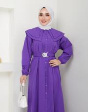yaka detaylı yazlık elbi̇se asm229 lila 2
