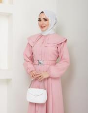 yaka detaylı yazlık elbi̇se asm229 pudra 2