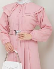 yaka detaylı yazlık elbi̇se asm229 pudra 3