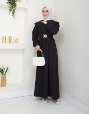 yaka detaylı yazlık elbi̇se asm229 siyah