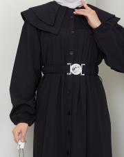 yaka detaylı yazlık elbi̇se asm229 siyah 3