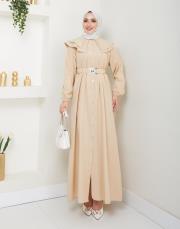 yaka detaylı yazlık elbi̇se asm229 bej