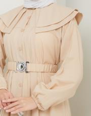 yaka detaylı yazlık elbi̇se asm229 bej 3