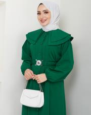 yaka detaylı yazlık elbi̇se asm229 zümrüt 2