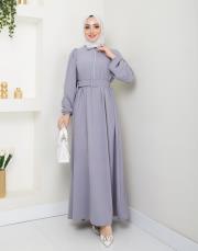beli̇ kemerli yazlık elbi̇se asm232 gri 2
