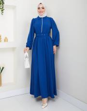 beli̇ kemerli yazlık elbi̇se asm232 indigo