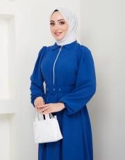beli̇ kemerli yazlık elbi̇se asm232 indigo 4