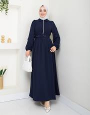 beli̇ kemerli yazlık elbi̇se asm232 lacivert