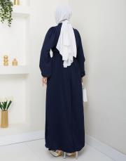 beli̇ kemerli yazlık elbi̇se asm232 lacivert 4