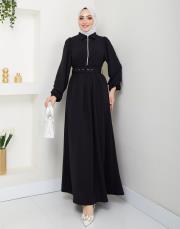 beli̇ kemerli yazlık elbi̇se asm232 siyah