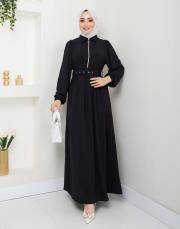 beli̇ kemerli yazlık elbi̇se asm232 siyah 2