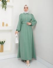 beli̇ kemerli yazlık elbi̇se asm232 su yeşili 2