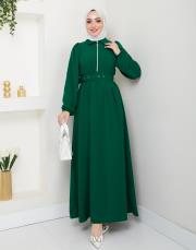 beli̇ kemerli yazlık elbi̇se asm232 zümrüt 2