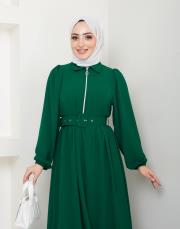 beli̇ kemerli yazlık elbi̇se asm232 zümrüt 4